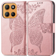 Откидной чехол для Motorola Moto G15 / Motorola Moto G15 Power, Butterfly, розовый rose gold