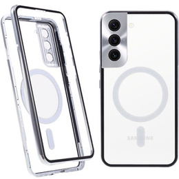 Магнитный чехол с двойным стеклом MagSafe для Samsung Galaxy S21+ Plus, серебряный