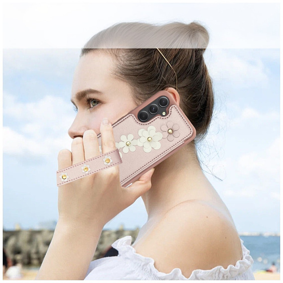 Чохол для Samsung Galaxy S23 FE, Leather Flower Card Slot, рожевий