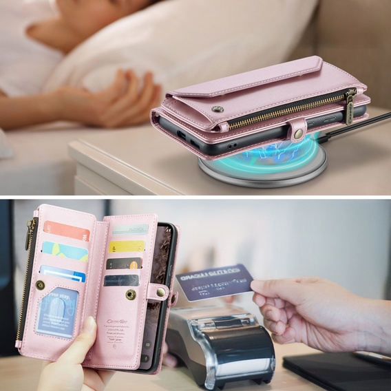 Чехол CASEME для Samsung Galaxy A56 5G, RFID Leather Wallet, с плечевым ремнем, зелёный