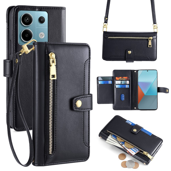 Откидной чехол для Xiaomi Redmi Note 13 Pro 5G, Wallet Zipper Pocket, чёрный