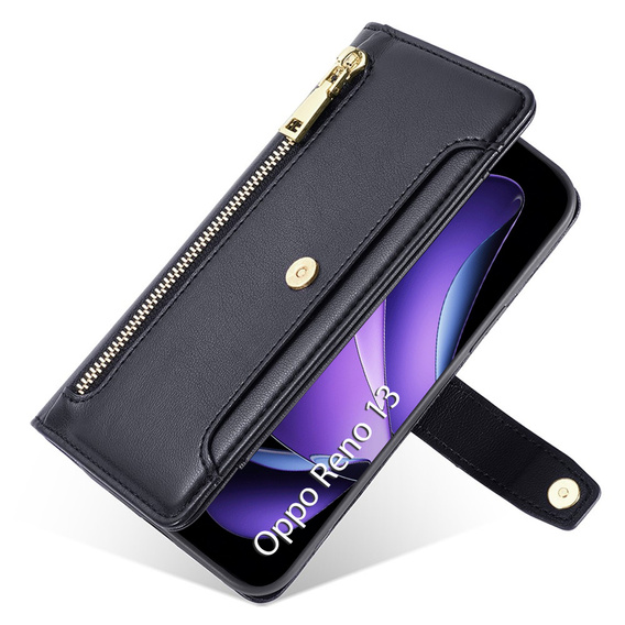 Чохол-книжка для Oppo Reno 13, Wallet Zipper Pocket, чорний