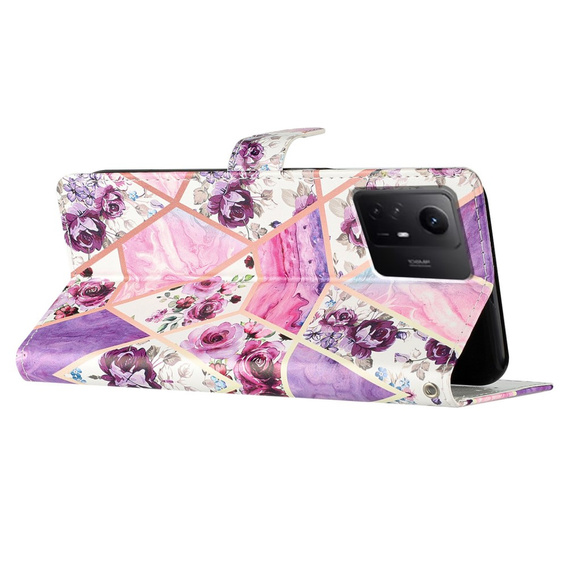 Чохол-книжка для Xiaomi Redmi Note 12S, Wallet, marble & flowers, рожевий