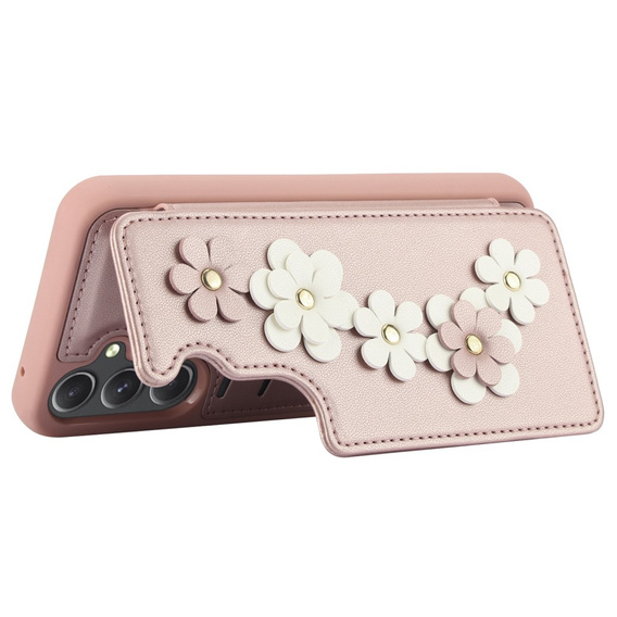 Чехол для Samsung Galaxy A55 5G, Leather Flower Card Slot, розовый