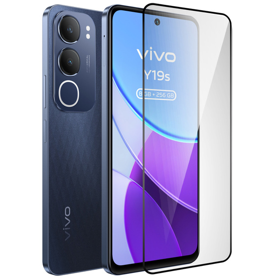 3D загартоване скло для Vivo Y19s, чорна рамка