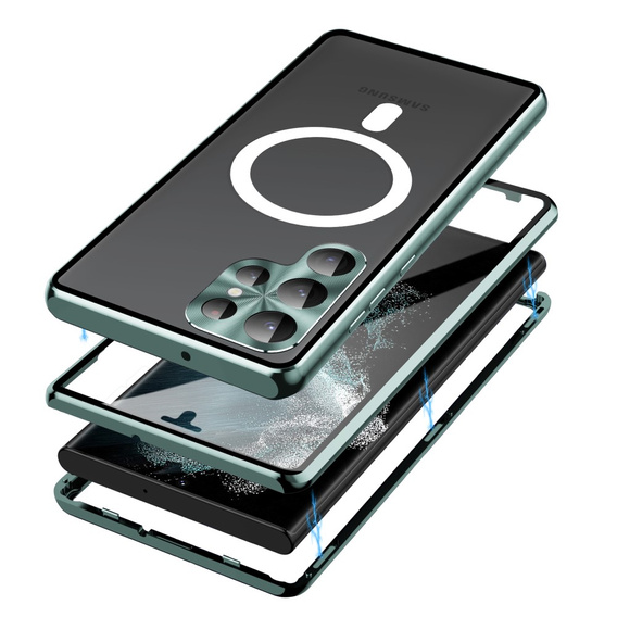 Магнитный чехол с двойным стеклом MagSafe для Samsung Galaxy S24 Ultra, зелёный