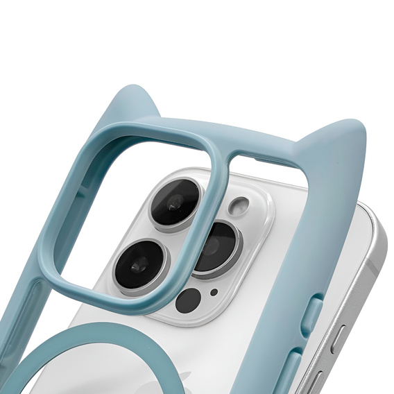 Чехол для iPhone 16 Pro, для MagSafe, Cute Cat, синий + стекло для экрана