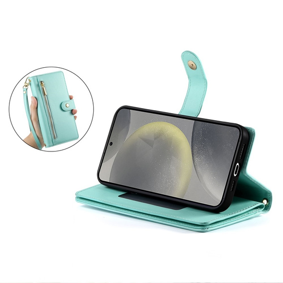 Откидной чехол для Samsung Galaxy S25+ Plus, Wallet Zipper Pocket, зелёный