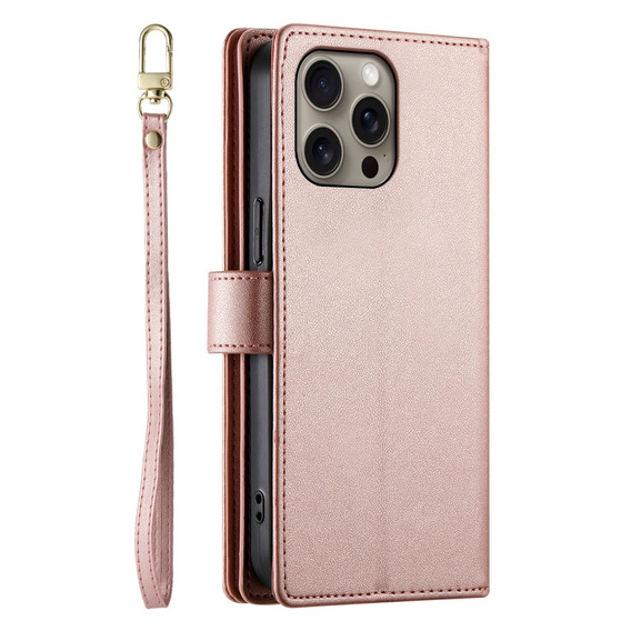 Откидной чехол для iPhone 16 Pro Max, Wallet Zipper Pocket, розовый