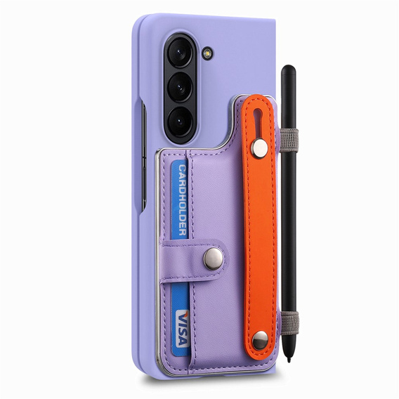 Чохол для Samsung Galaxy Z Fold 5 5G, з підставкою, склом та стилусом, шкіряний, чорний