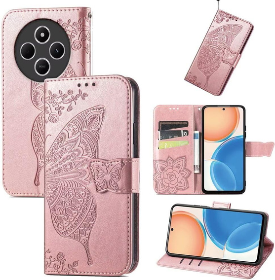 Чохол-книжка для Xiaomi Redmi 14C / Xiaomi Poco C75, Butterfly, рожевий rose gold
