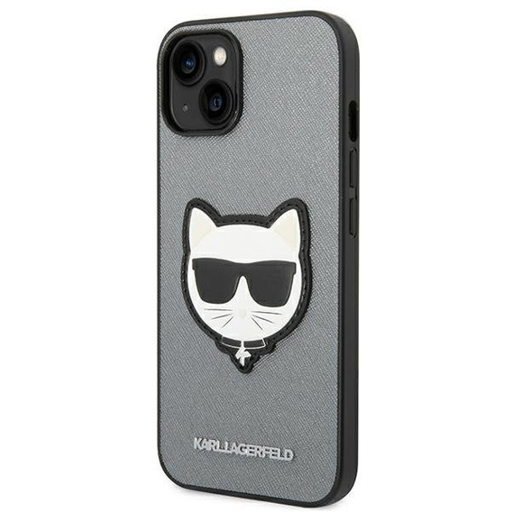 Чехол Karl Lagerfeld до iPhone 14 Plus, Saffiano Choupette Head Patch, серебряный