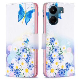 Чохол-книжка для Xiaomi Redmi 13C / Poco C65, Wallet, butterfly & flowers, білий