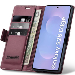 Чехол для Samsung Galaxy S25 Edge, ERBORD Glossy Litchi, кошелек с клапаном, красный