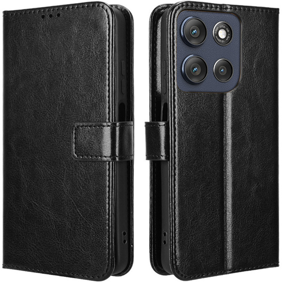 Футляр з клапаном для Motorola Moto G86 5G, Crazy Horse Wallet, чорний
