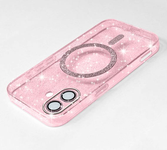 Чохол для iPhone 16, ERBORD Glitter MagSafe, рожевий + Скло для екрану
