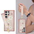 Чехол для Samsung Galaxy S25 Ultra, Leather Flower Card Slot, розовый