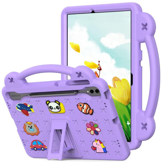 Дитячий чохол для планшета Samsung Galaxy Tab S9 FE+ Plus, Cute Patterns, з підставкою, фіолетовий