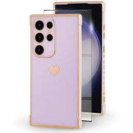 Чехол для Samsung Galaxy S23 Ultra, Electro heart, фиолетовый + полное клеевое керамическое стекло