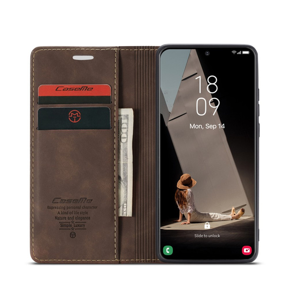 Чехол CASEME для Samsung Galaxy S21 FE, Leather Wallet Case, кофе