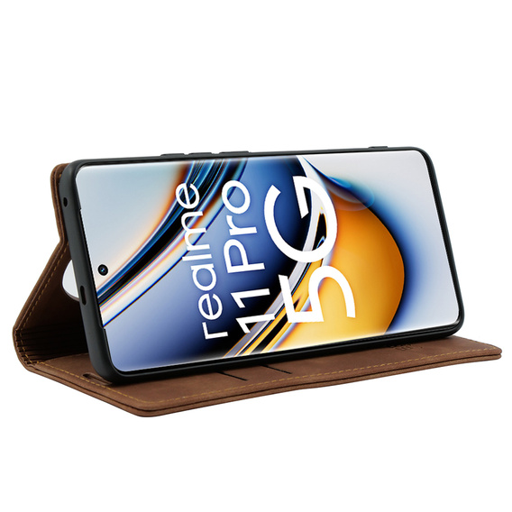 Чохол для Realme 11 Pro 5G / Pro+ 5G, ERBORD Vintage, гаманець з клапаном, коричневий