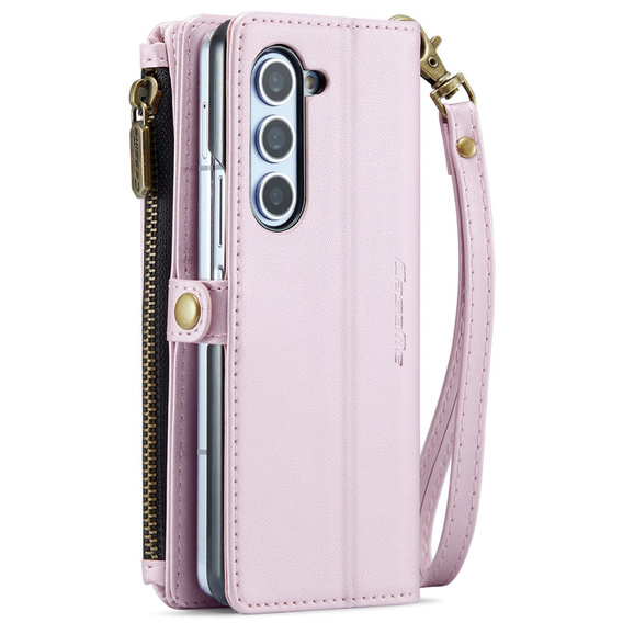 Чехол CASEME для Samsung Galaxy Z Fold6 5G, RFID Leather Wallet, с плечевым ремнем, розовый
