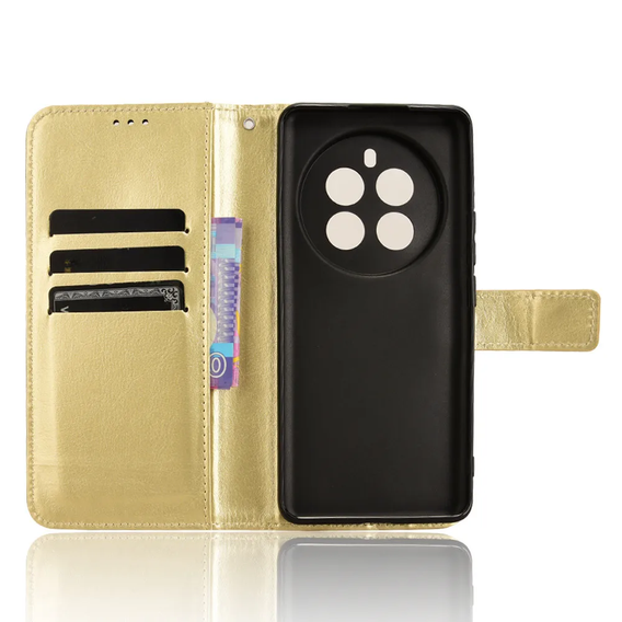 Откидной чехол для Realme 12 Pro 5G / 12 Pro+ 5G, Crazy Horse Wallet, золотой
