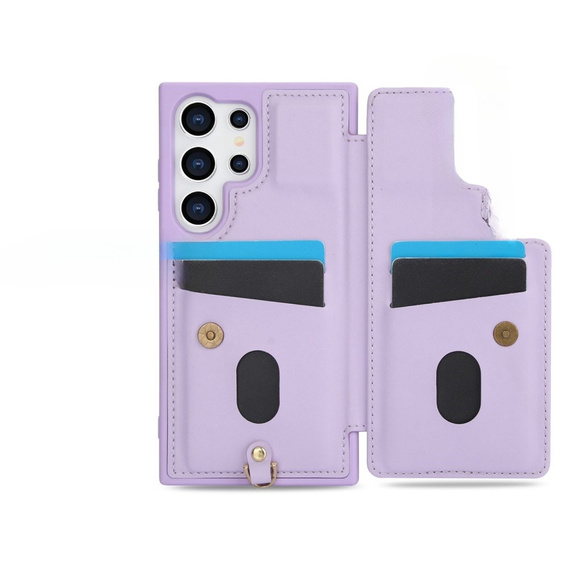 Чехол для Samsung Galaxy S24 Ultra, Leather Flower Card Slot, фиолетовый