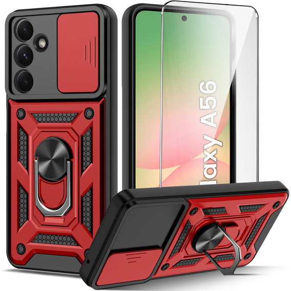 Броньований чохол для Samsung Galaxy A56, CamShield Slide, червоний + Загартоване скло 9H