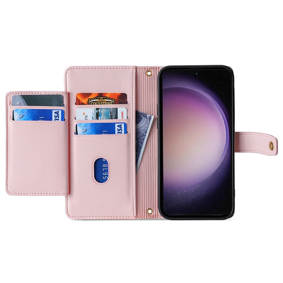 Откидной чехол для Samsung Galaxy S23, Wallet Zipper Pocket, розовый
