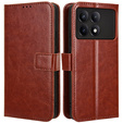 Откидной чехол для Xiaomi Poco F6 Pro, Crazy Horse Wallet, коричневый