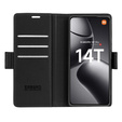 Чехол для Xiaomi 14T Pro, ERBORD Glossy Litchi, кошелек с клапаном, чёрный