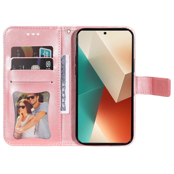 Чохол-книжка для Xiaomi Redmi Note 13 5G, Mandala, рожевий rose gold