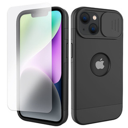 Чохол ERBORD MagSafe Cam Slider, чорний + скло для екрану для iPhone 13 / iPhone 14