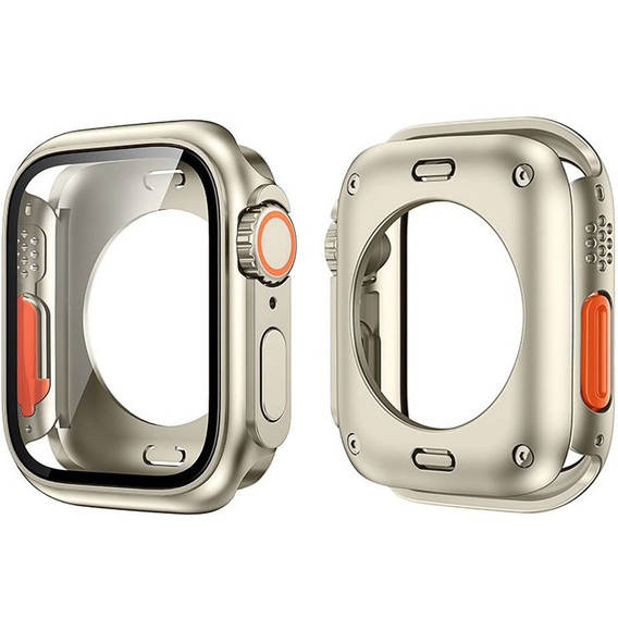 2в1 чехол и защитное стекло для часов Apple Watch 7/8 45MM, Starlight/Orange