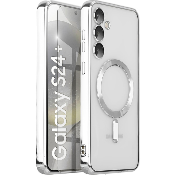 Чохол для Samsung Galaxy S24+ Plus, Electro MagSafe, сріблястий + Скло на екран