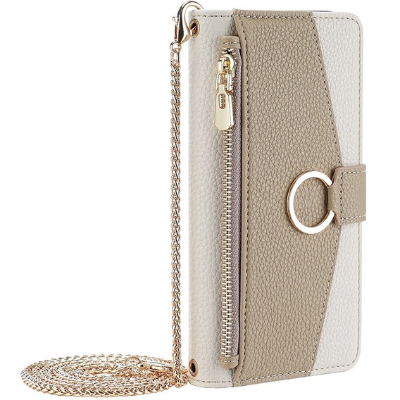 Флип-кейс для iPhone 15 Pro, Wallet Zipper Pocket, с зеркалом, белый