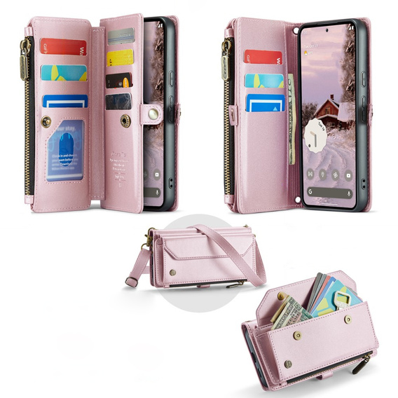 Чехол CASEME для Samsung Galaxy A56 5G, RFID Leather Wallet, с плечевым ремнем, зелёный