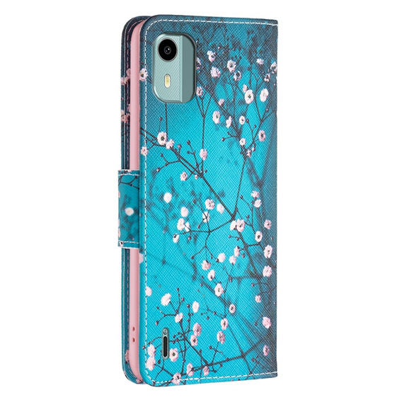 Откидной чехол для Nokia C12 4G, Wallet, Sakura, синий