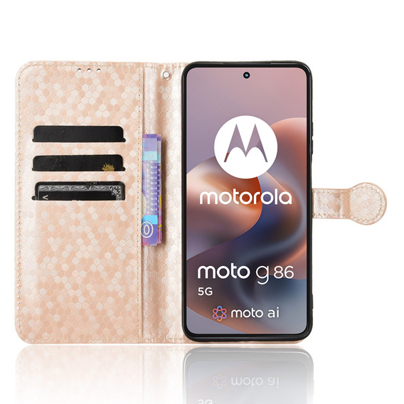 Чохол-фліп для Motorola Moto G86 5G, Wallet Rhombus, золотий
