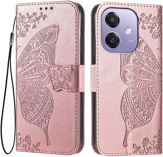 Откидной чехол для Oppo A40 / Oppo A40m, Butterfly, розовый rose gold