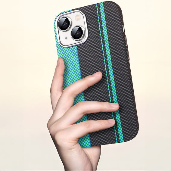 Чохол для iPhone 13, Carbon Fiber MagSafe, чорний / синій