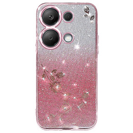Чехол для Xiaomi Redmi Note 13 Pro 4G / Xiaomi Redmi Note 14S / Xiaomi Poco M6 Pro 4G, Glitter Flower, розовый rose gold