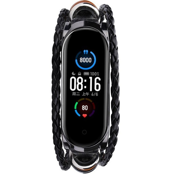 Кожаный ремешок Retro для часов Xiaomi Mi Band 5/6 - Black