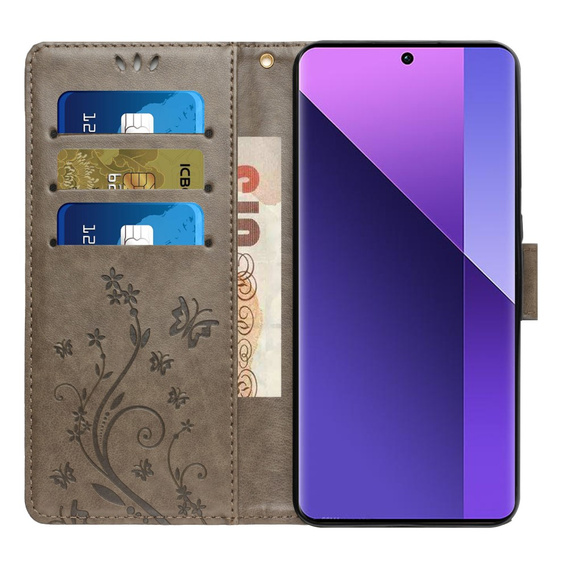 Чохол-книжка для Xiaomi Redmi Note 13 Pro+, Butterfly, сірий