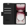 Чохол для Oppo Reno 12 Pro, ERBORD Glossy Litchi, гаманець з клапаном, чорний