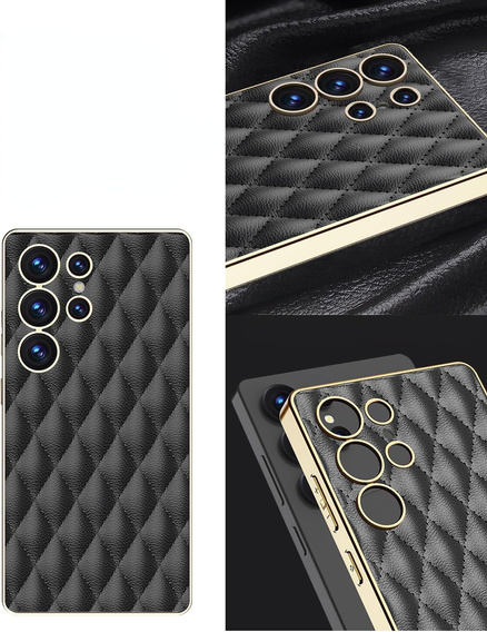 Чохол для Samsung Galaxy S25 Ultra, Leather Rhombus, чорний