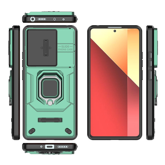 Чехол для Xiaomi Redmi Note 13 Pro 4G / Xiaomi Redmi Note 14S / Xiaomi Poco M6 Pro 4G, KickStand Camera Lens, зелёный