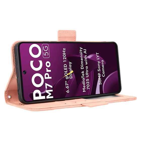 Откидной чехол для Xiaomi Poco M7 Pro 5G, Card Slot, розовый