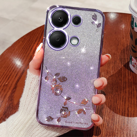 Чохол для Xiaomi Redmi Note 13 Pro 4G / Xiaomi Redmi Note 14S / Xiaomi Poco M6 Pro 4G, Glitter Flower, фіолетовий